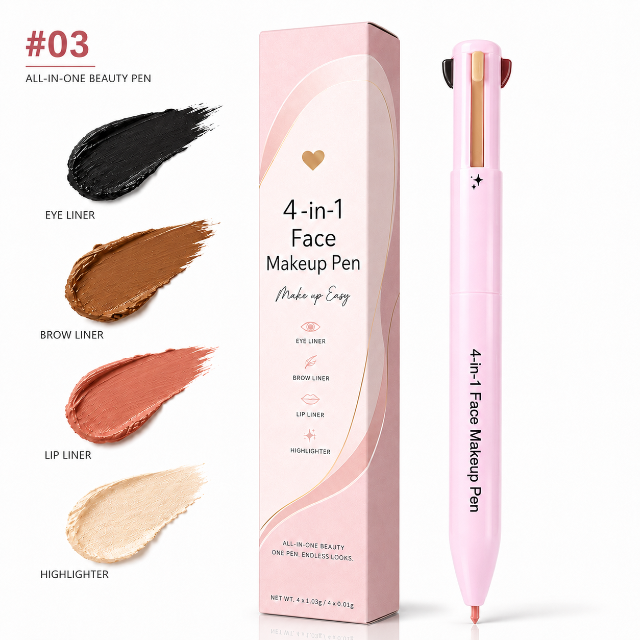 4-in-1 Face Makeup Pen 24H Waterproof — Smudge-Proof, All-Day Wear
