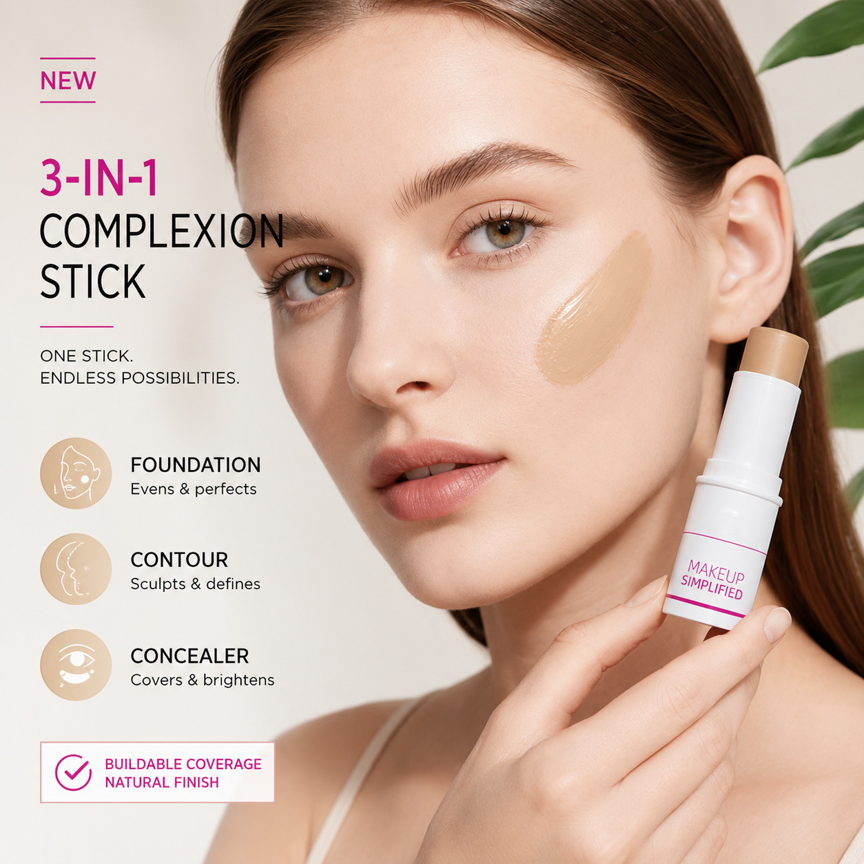 3-in-1 Complexion Stick – Buildable Foundation, Concealer & Contour with a Natural Finish