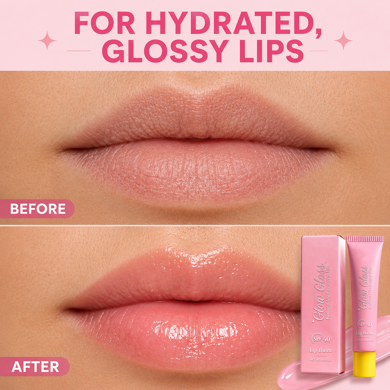 Glow Gloss SPF 40 Hydrating Lip Balm – Broad-Spectrum UV Protection with a Non-Sticky, High-Shine Finish