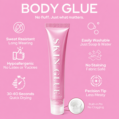 Sweat- and Water-Resistant Body Adhesive Makeup, Stain-Free Skin Glue Easy to Remove with Soap and Water for Confident Secure Outfits