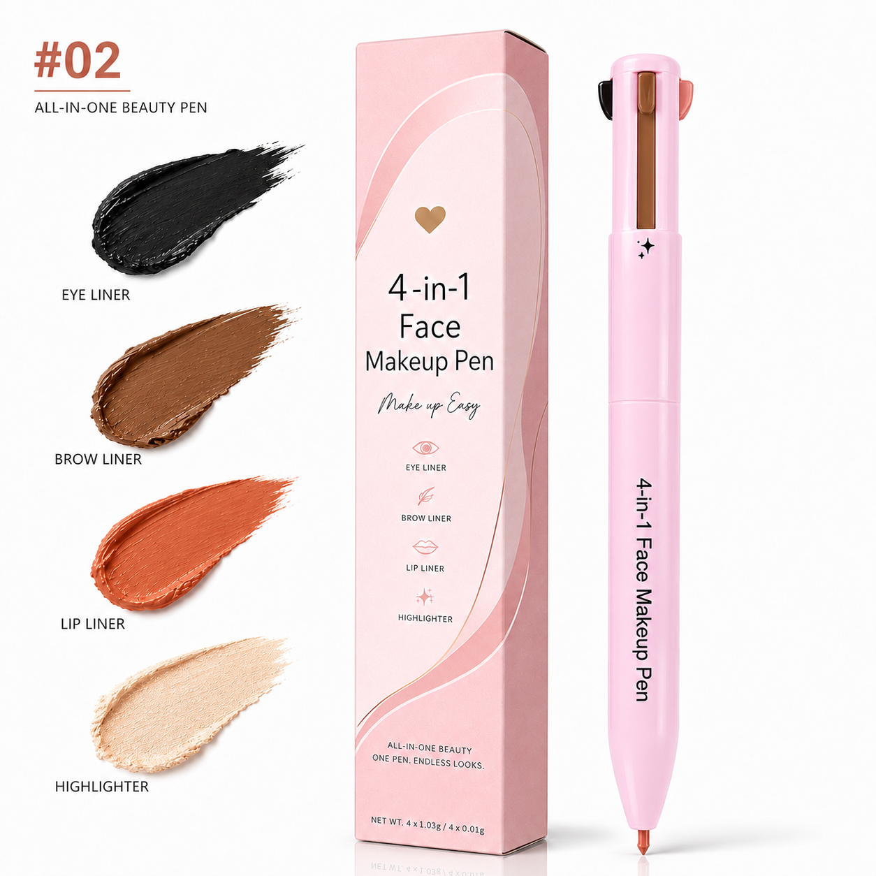 4-in-1 Face Makeup Pen 24H Waterproof — Smudge-Proof, All-Day Wear